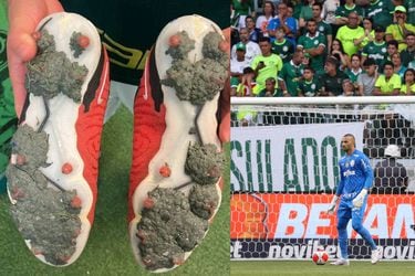 Los jugadores de Palmeiras se vieron afectados por una masa pegajosa en la cancha sintética del estadio.