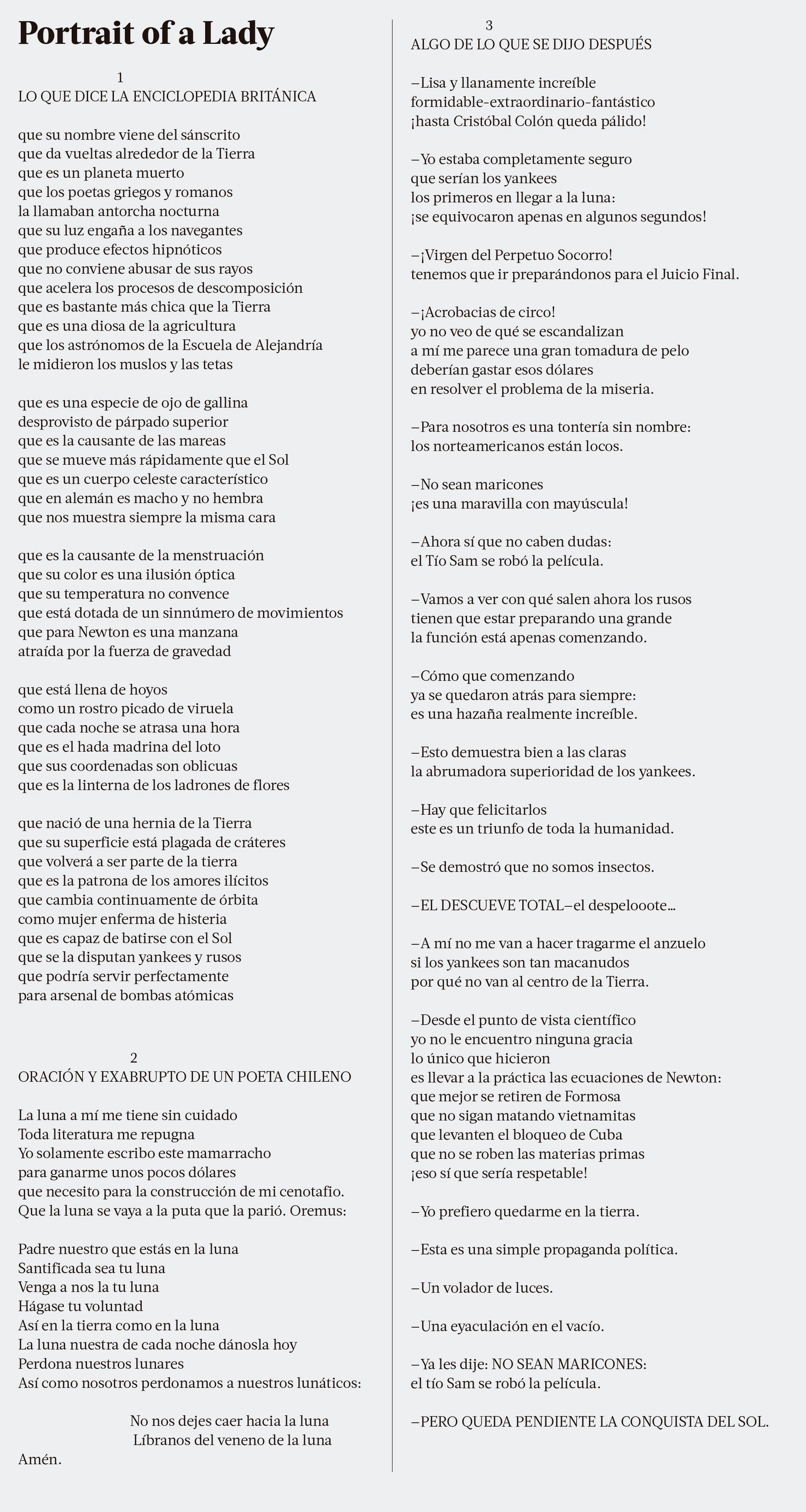 Poema Portrait of a Lady, de Nicanor Parra