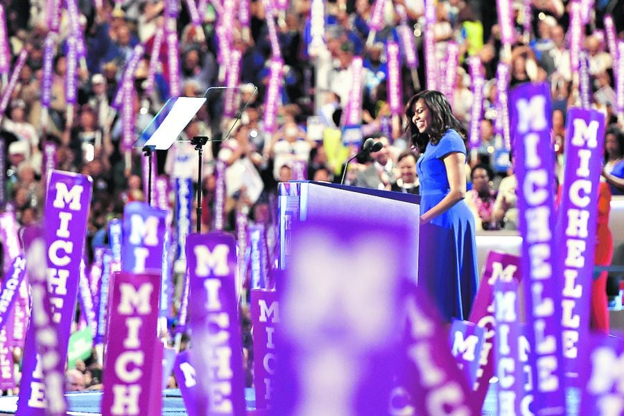 US First Lady Michelle Obama addresses delegates on  Day 1 of the Dem