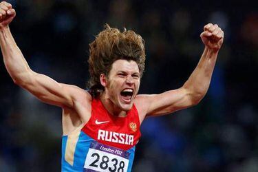 FILE PHOTO: Russia's Ivan Ukhov reacts after winning the men's high jump final during the London 2012 Olympic Games