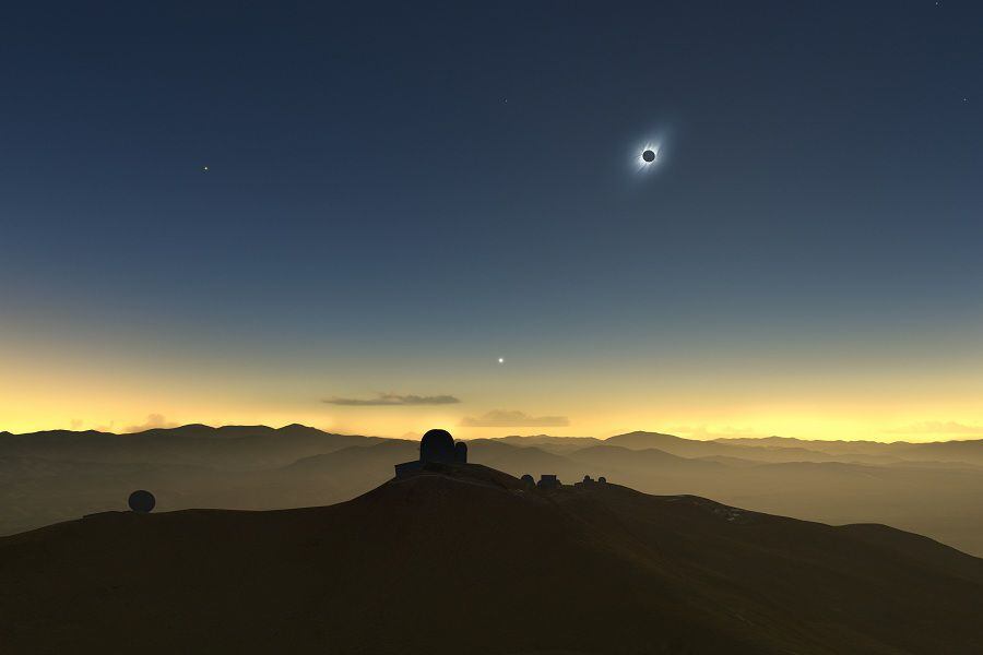 Clear-weather simulation of the 2019 eclipse viewed from La Sill