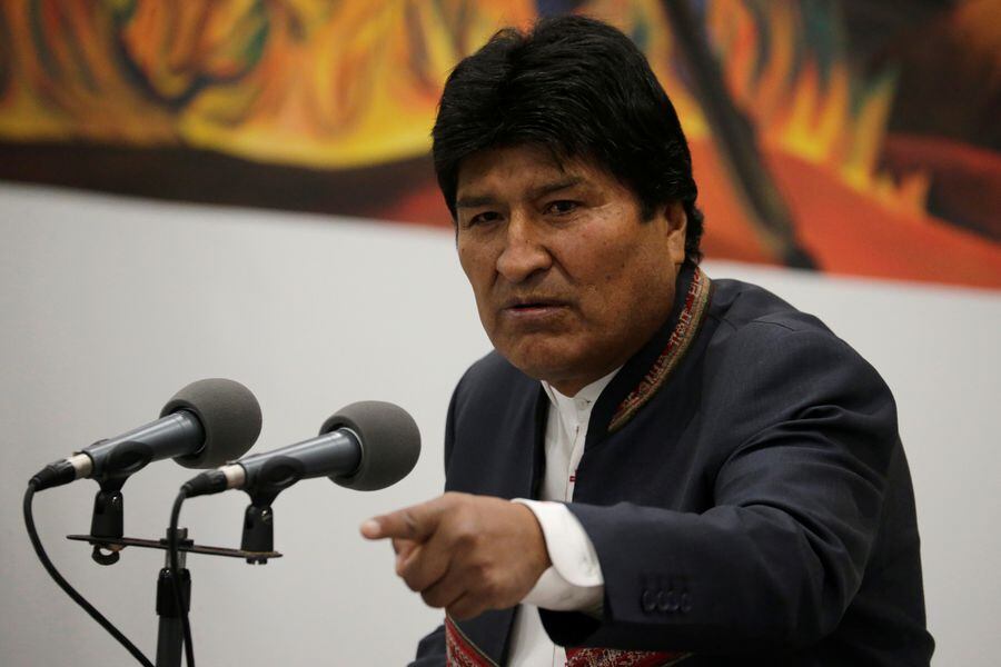Bolivia's President Evo Morales speaks during a news conference at the presidential palace La Casa Grande del Pueblo in La Paz