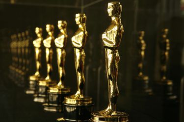 Actual Oscar statuettes to be presented during the 79th Annual Academy Awards sit in a display case in Hollywood