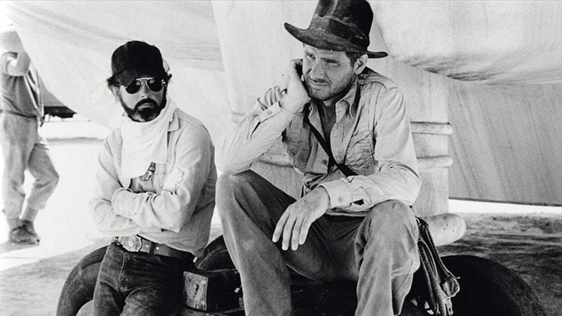 George Lucas y Harrison Ford durante el rodaje de Indiana Jones y el arca perdida