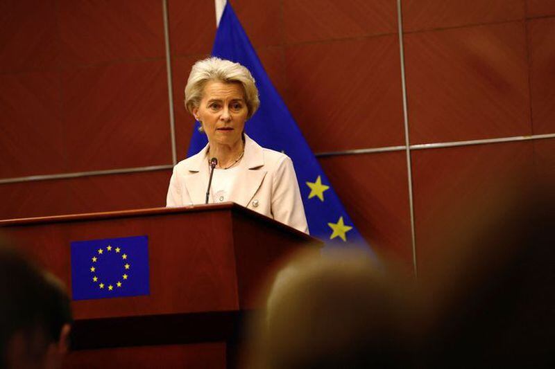 European Commission President Ursula von der Leyen held talks in Washington on restricting investment in areas that could help China’s military.