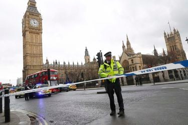 Police tapes off Parliament Square after reports of loud bangs, in London