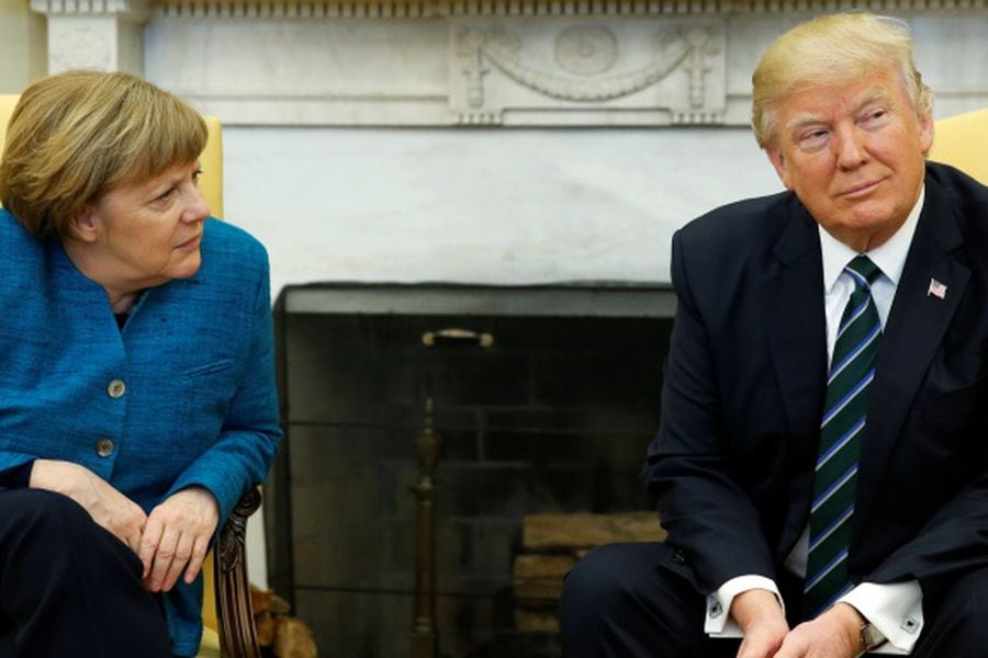 Trump meets with Merkel in the Oval Office at the White House in Washington
