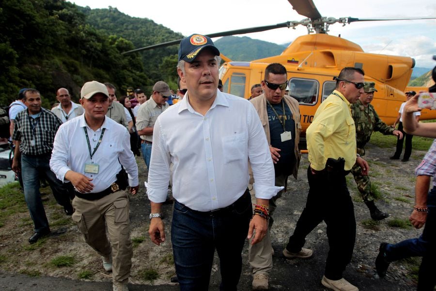 Colombia's President-elect Duque arrives at a hydroelectric plant in Ituango
