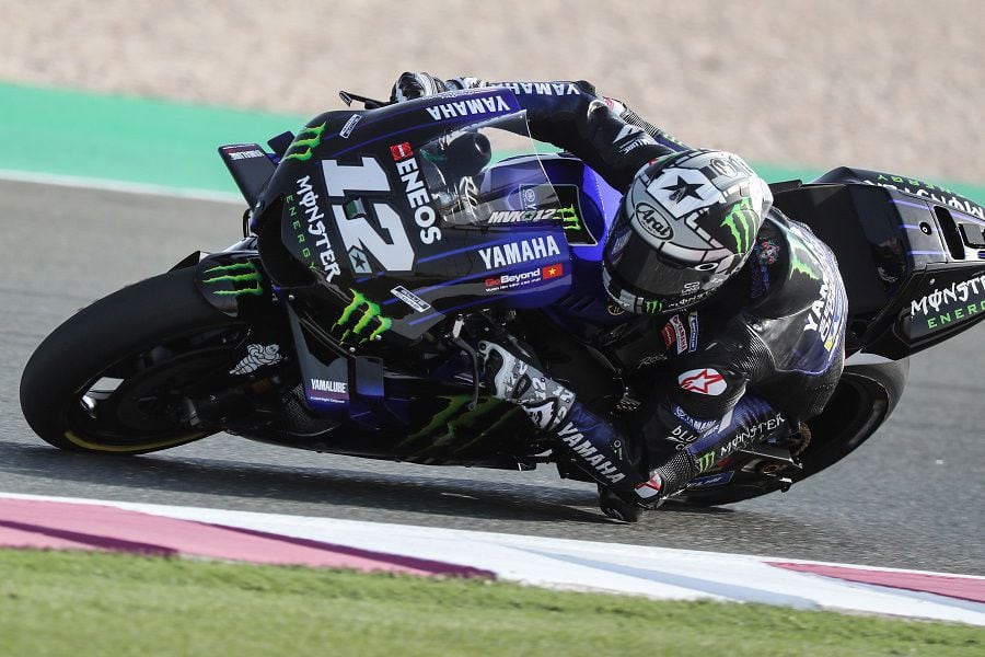 Yamaha MotoGP's Maverick Vinales of Spain competes in the third free