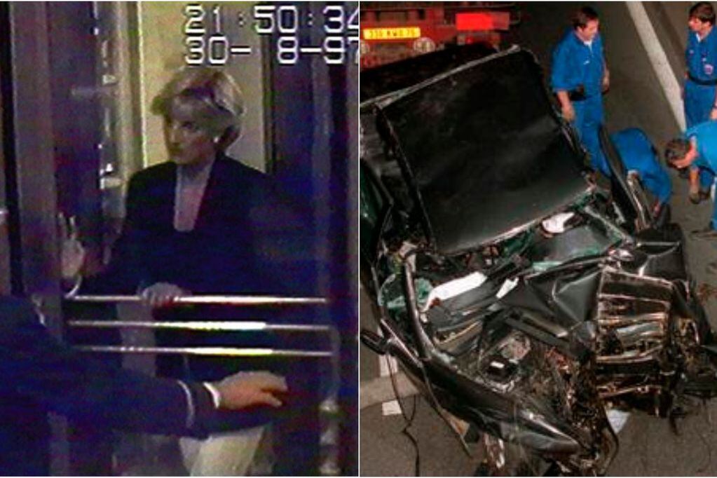 Diana de Gales el día de su muerte. Fotos de los restos del auto en que viajaba.
