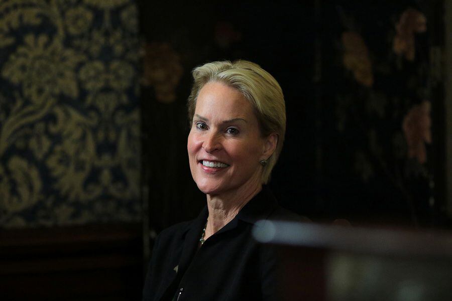 Frances Arnold, winner of the 2018 Nobel Prize in Chemistry, smiles during a news conference at California Institute of Technology (Caltech) in Pasadena, California