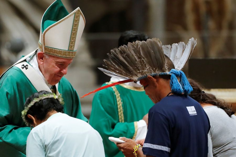 Pope Francis leads a Mass to open a three-week synod of Amazonian bishops at the Vatican