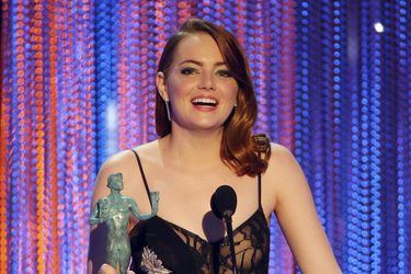 Emma Stone accepts her award during the 23rd Screen Actors Guild Awards in Los Angeles
