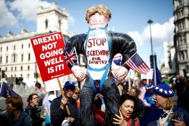 Anti-Brexit protesters demonstrate in front of the parliament at Westminster, in London