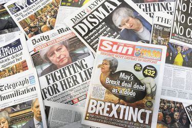 An arrangement of daily newspapers photographed in London on January