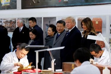 U.S. President Donald Trump and Chinese President Xi Jinping tour the Conservation Scientific Laboratory of the Forbidden City in Beijing