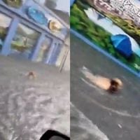 Captan a hombre nadando en la calle producto de las inundaciones en Argentina