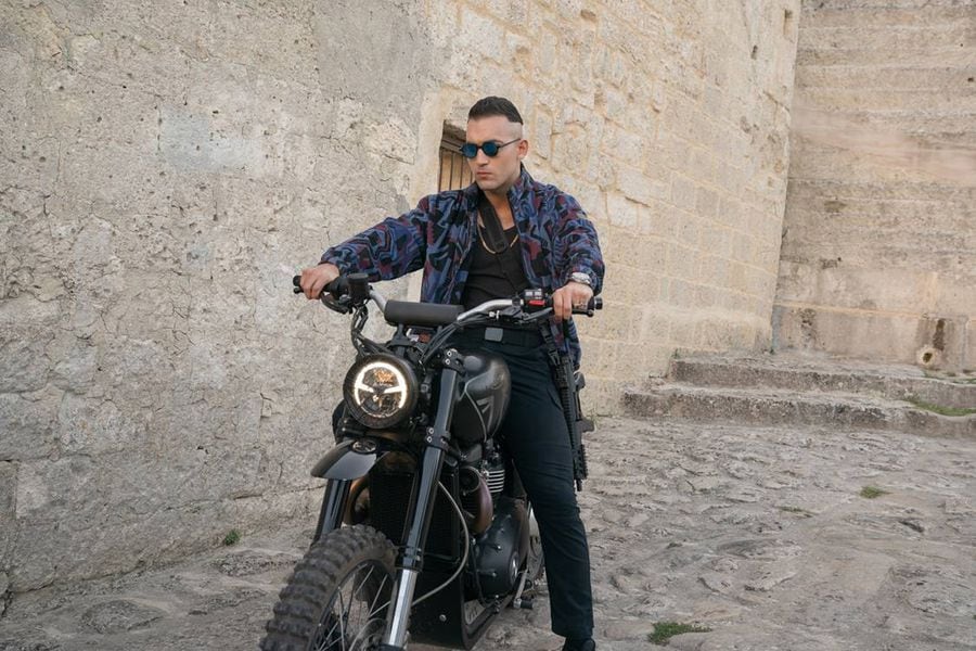 3Triumph Scrambler 1200 XE ridden in No Time To Die by Primo on location in Matera, Italy LR
