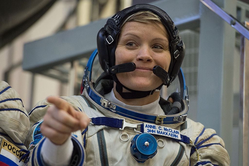 (FILES) In this file photo taken on November 14, 2018 NASA astronaut Anne McClain, a member of the International Space Station (ISS) expedition 58/59, attends her final exam at the Gagarin Cosmonauts' Training Centre in Star City outside Moscow. US spa...