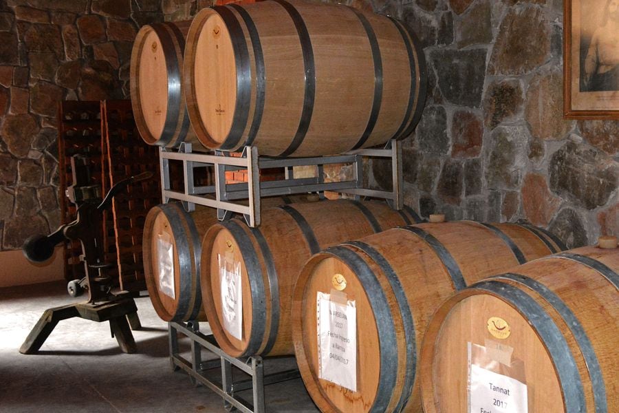 View of wine barrels at a winery in Tarija, Bolivia on April 2, 2018.