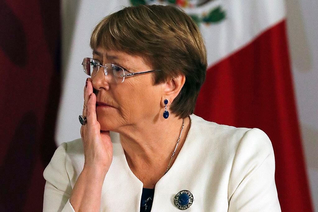 Michelle Bachelet, United Nations High Commissioner for Human Rights, attends a signing ceremony at the National Palace in Mexico City, Tuesday, April 9, 2019. Mexico's efforts to calm critics of its newly formed National Guard have received a boost in...