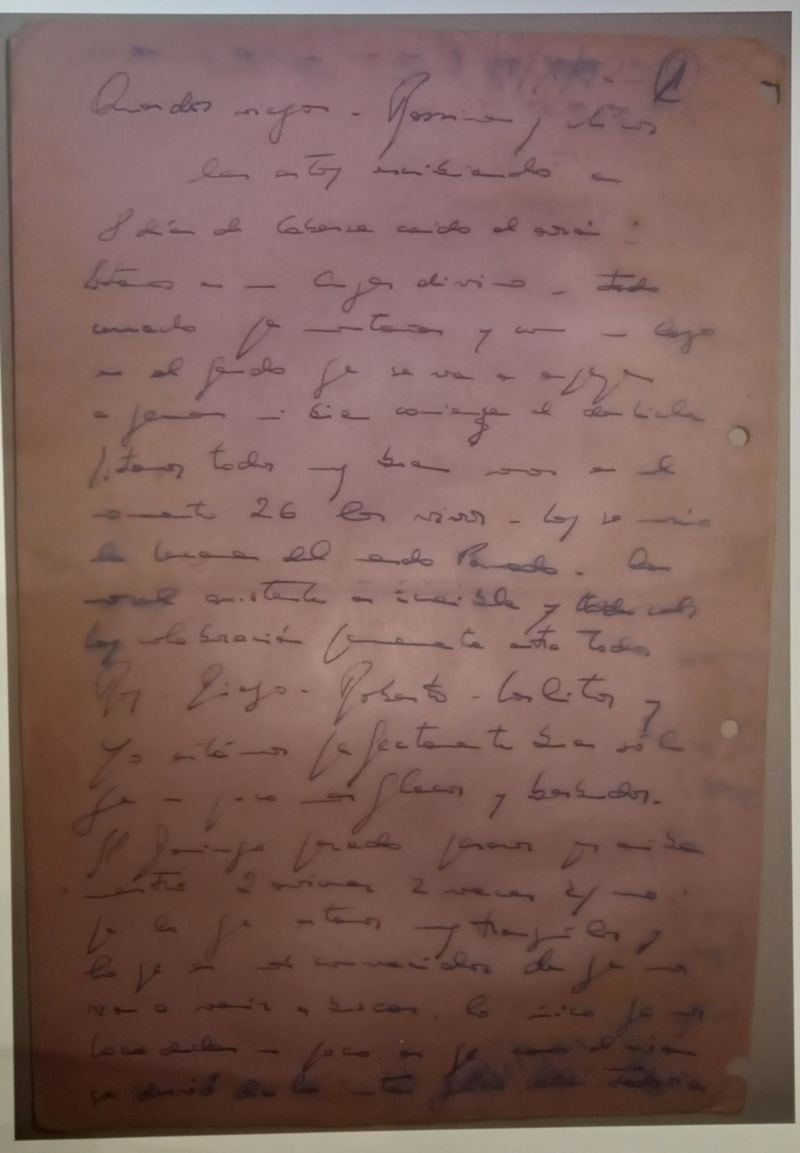 Una de las cartas de Gustavo "Coco" Nicolich, víctima del accidente aéreo de la la Fuerza Aérea Uruguaya en 1972.