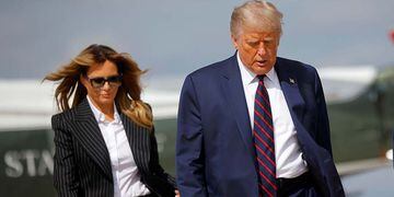 U.S. President Donald Trump and first lady Melania Trump board Air Force One as they depart Washington on campaign travel to participate in the first presidential debate with Democratic presidential nominee Joe Biden in Cleveland, Ohio