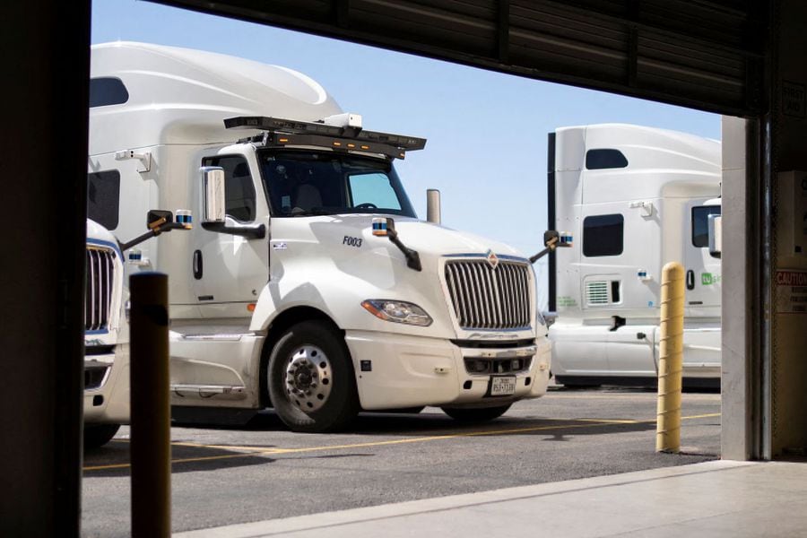 TuSimple’s autonomous trucks at the Tucson, Ariz., facility in February.
