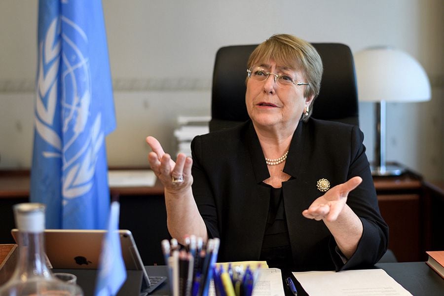 Bachelet speaks on her first day as new UN High Commissioner for Human Rights in Geneva