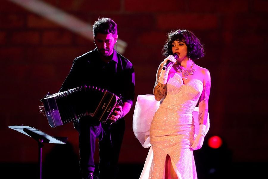 Mon Laferte performs during the 2019 Latin Recording Academy's Person of the Year Gala honoring Colombian musician Juanes at the MGM Grand hotel-casino in Las Vegas