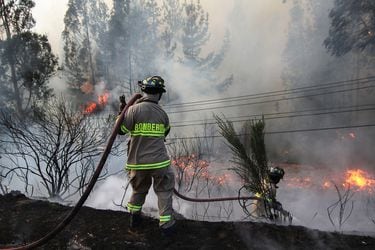 Alerta roja en Viña del Mar y Valparaiso por incendio forestal en la ruta 68. Foto: Diego Reyes/Agencia Uno.