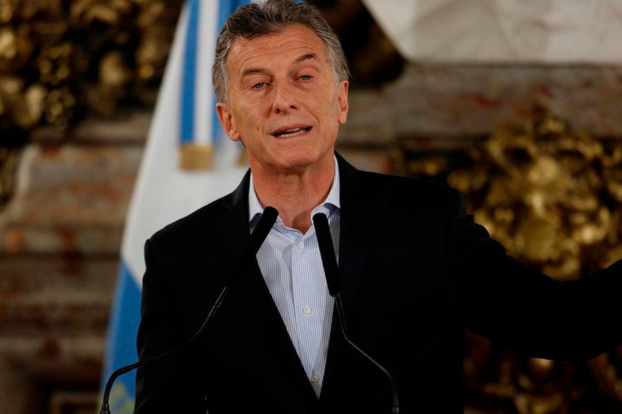 Argentine president Mauricio Macri speaks during a press conference a
