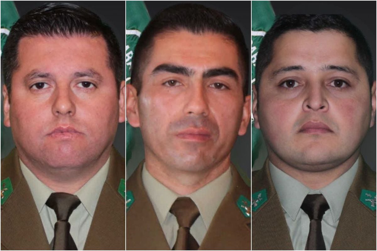 Los tres funcionaros de Carabineros asesinados la madrugada del viernes en Cañete.