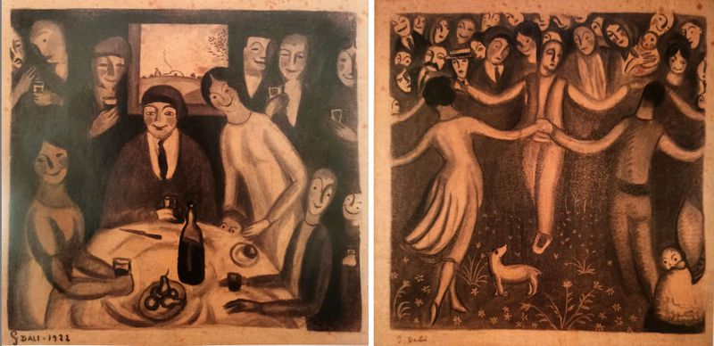 Las dos obras de Dalí sustraídas: 'Vino rancio' y 'Las Sardanas de la fiesta mayor’, realizadas en 1922. Fotografía de El País
