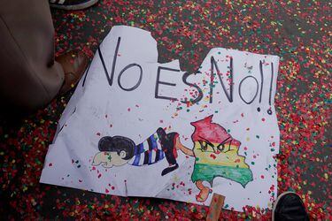 A sign that reads " No is No" is seen during a protest against Bolivia's President Evo Morales bid for re-election in 2019, in La Paz