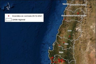 Más de 30 focos activos: Este es el mapa de los incendios forestales en Chile