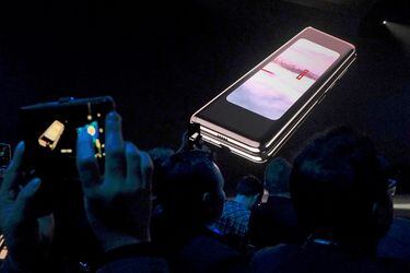 FILE PHOTO: The Samsung Galaxy Fold phone is shown on a screen at Samsung Electronics' Unpacked event in San Francisco