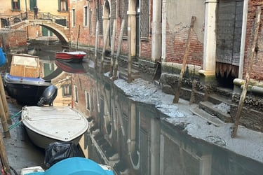 Las desconcertantes imágenes que muestran a los canales de Venecia sin agua