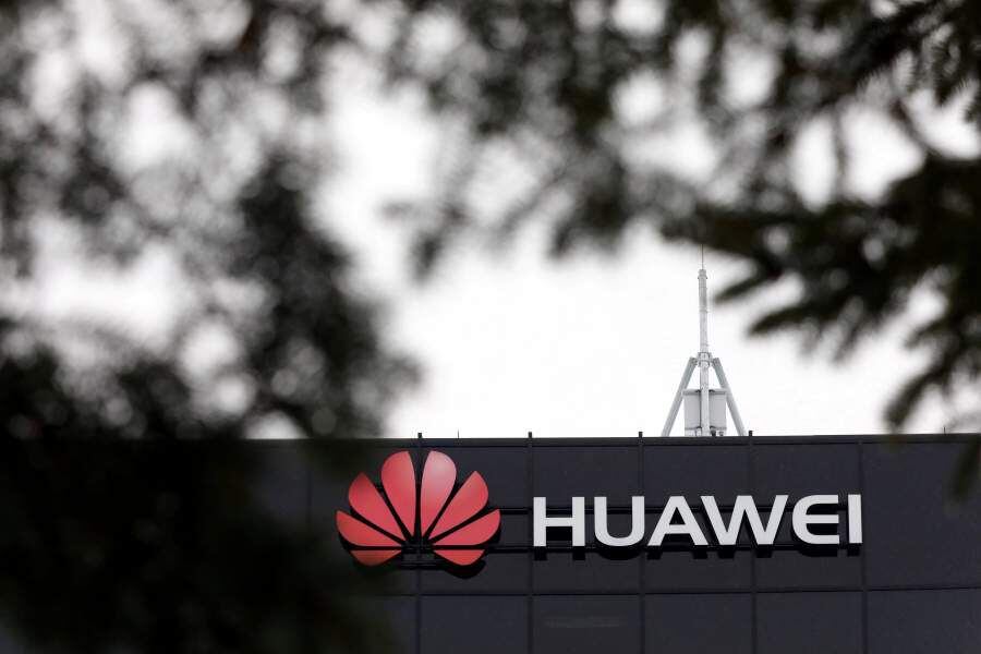 FILE PHOTO: The Huawei logo is pictured outside their research facility in Ottawa