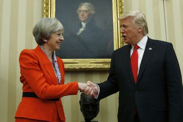 U.S. President Trump greets British Prime Minister May at the White House in Washington