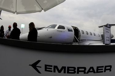 The Embraer Phenom 300 is displayed during the Latin American Business Aviation Conference & Exhibition fair (LABACE) at Congonhas airport in Sao Paulo