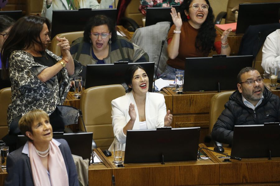 Karol Cariola durante la sesión en que fue electa presidenta de la Cámara de Diputados.