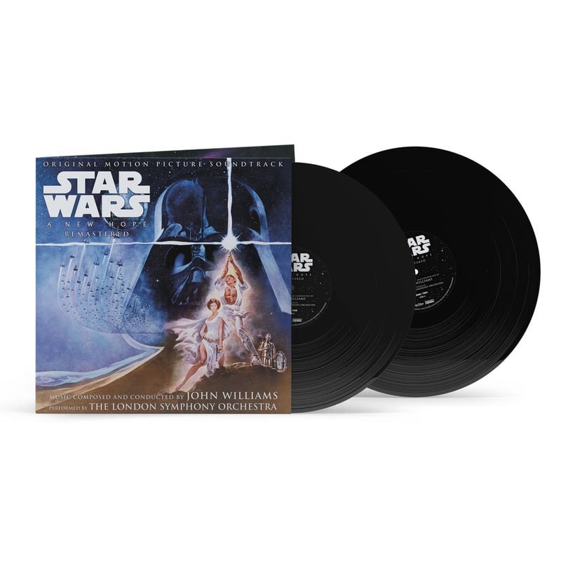 Edición en vinilo del soundtrack de Star Wars: Una nueva esperanza, escrita por John Williams. Edición de Disney