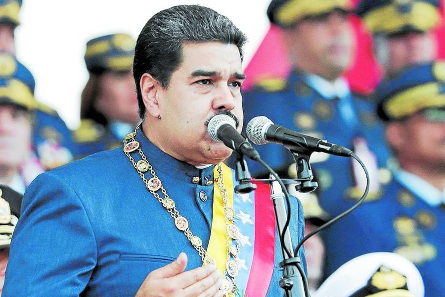 Venezuela's President Nicolas Maduro speaks during a military parade in Maracay