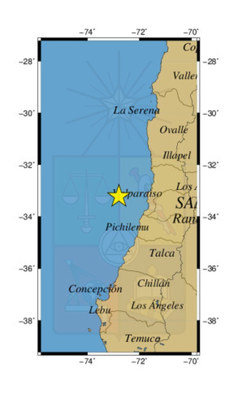 El Centro Sismológico Nacional ubicó el epicentro a 107 kilómetros al oeste de El Tabo.