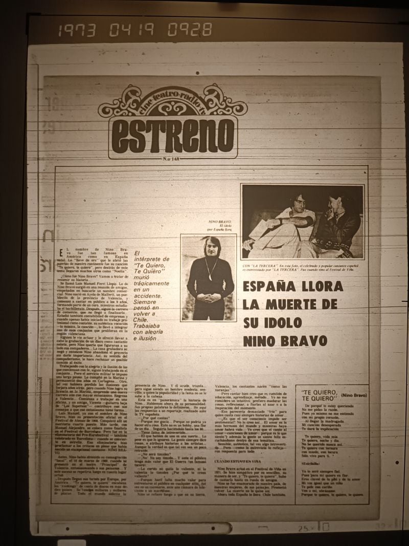 Nino Bravo. Archivo de La Tercera