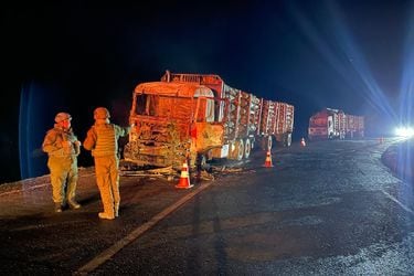 Encapuchados queman dos camiones forestales en ruta entre Purén y Lumaco