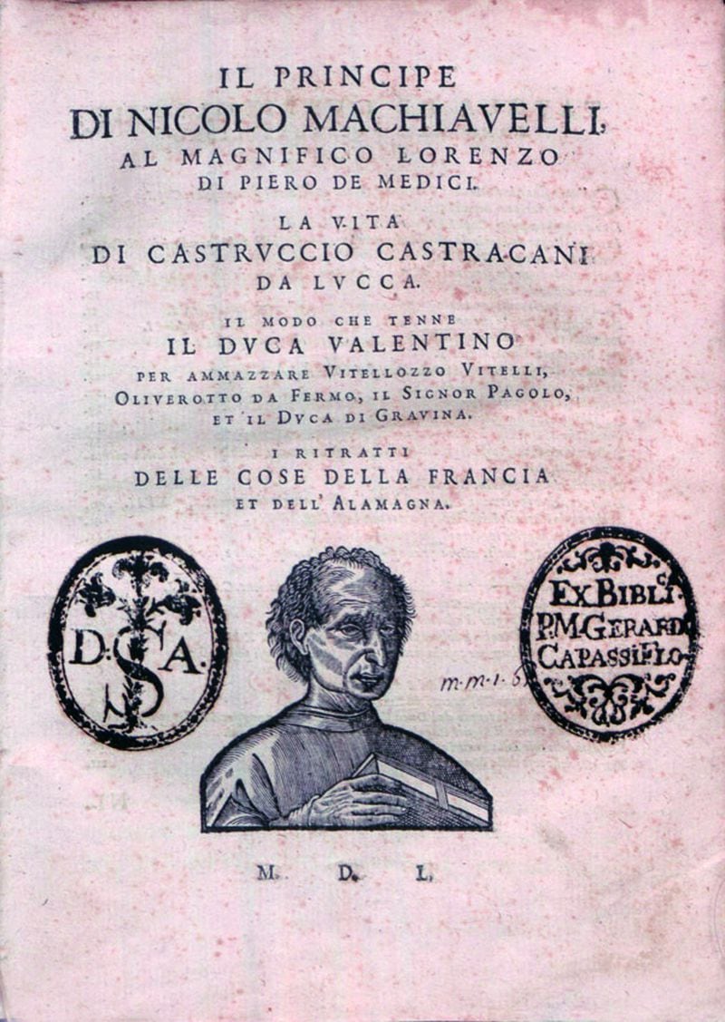 Portada de la edición de 1550 de El príncipe, libro de Nicolás Maquiavelo.