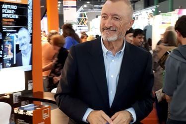 Spanish writer Arturo Perez-Reverte smiles during Argentina's 45th International Book Fair, in Buenos Aires