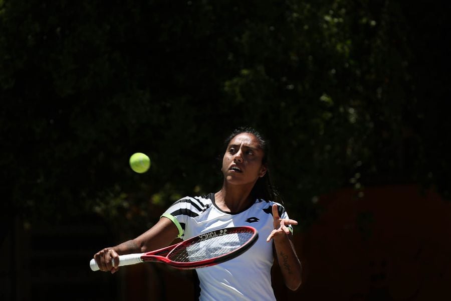 Daniela Seguel, durante una clínica de tenis en Casablanca.